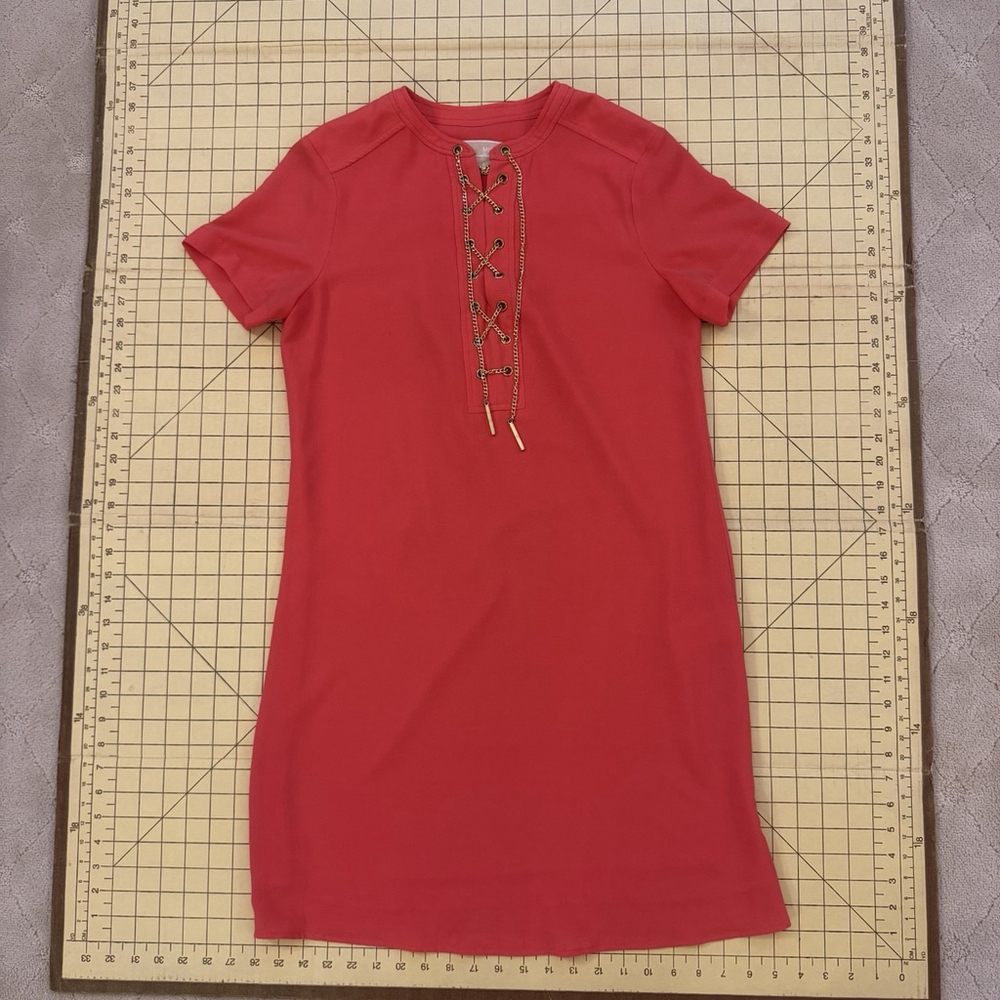 Michael Kors Women's Size:S Mini Dress Short Sleeve Gold Chain Detail Orange Red - Picture 6 of 12